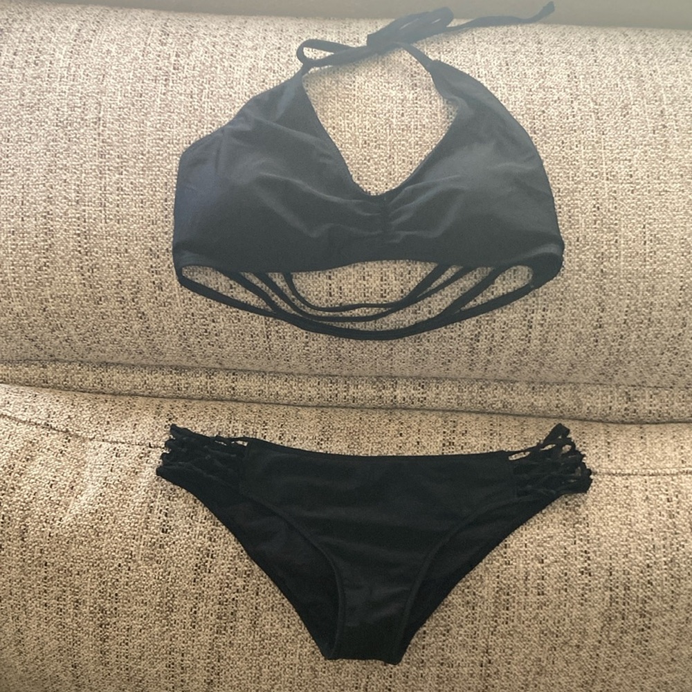 Open Back Strappy Bikini Set | Black